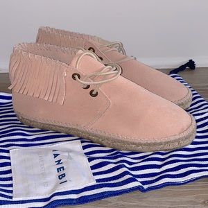 NWT Manebi Pastel Rose Suede Bootie Espadrille with Fringe 38